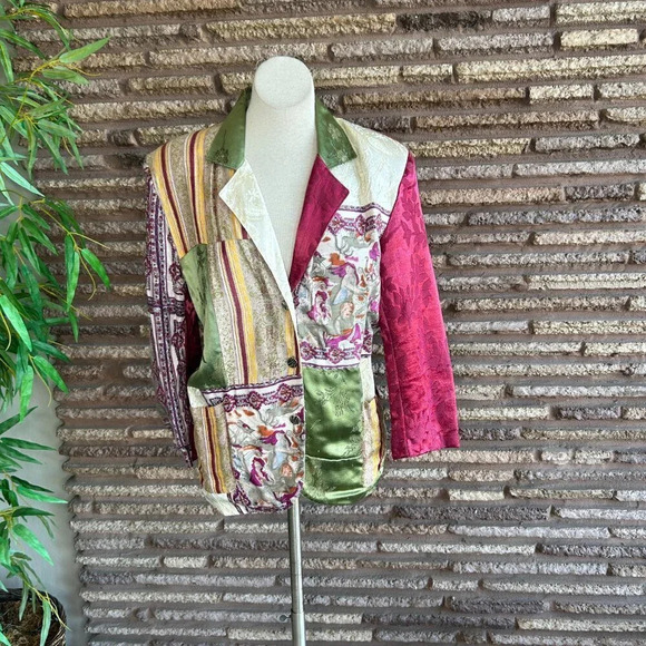 Other Destination Vintage 90s Crazy Quilt Patchwork Oversized Blazer Size Small - Picture 7 of 9